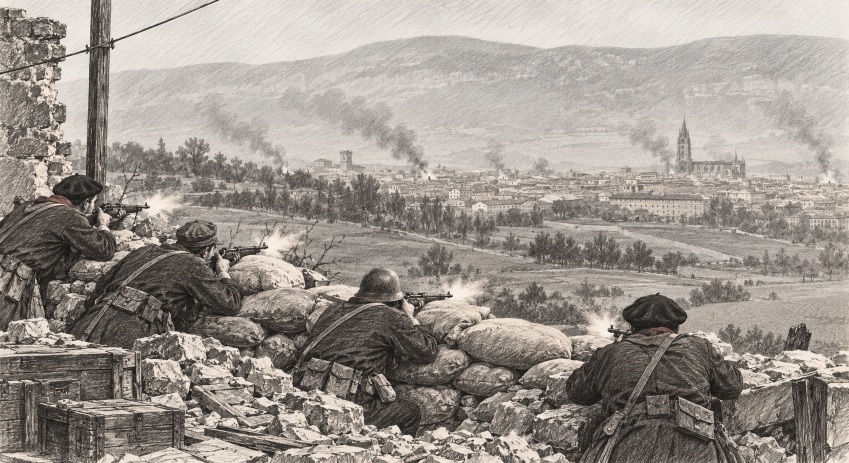 Recreación del asedio de Oviedo durante la Guerra Civil española