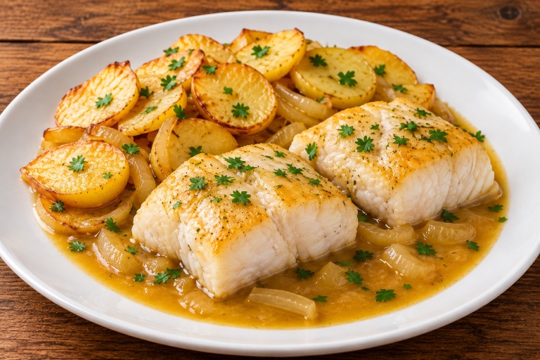 Hake in cider, traditional Asturian recipe