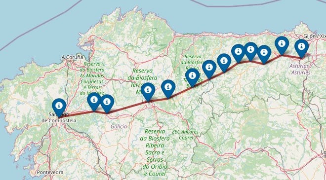 Mapa interactivo del Camino Primitivo
