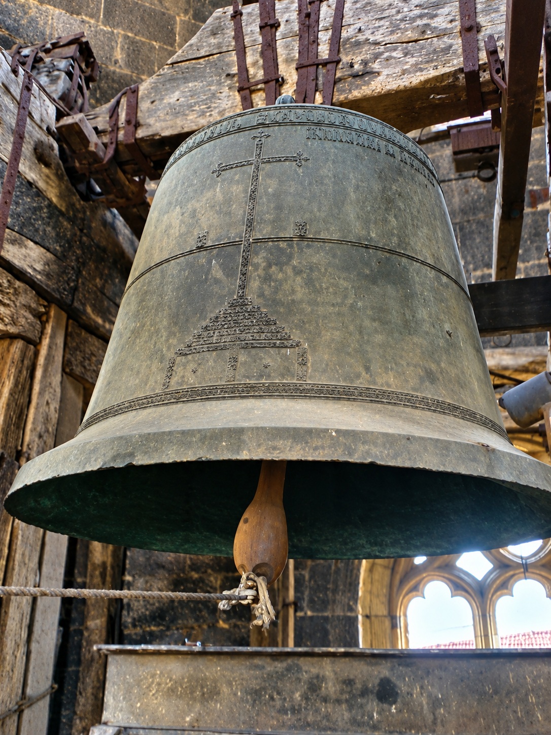 Bells in the bell chamber of the Gothic tower of Oviedo Cathedral