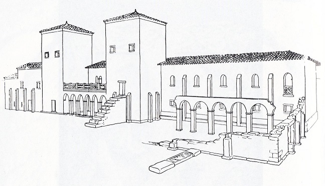 Recreación de la primera basílica del siglo VIII