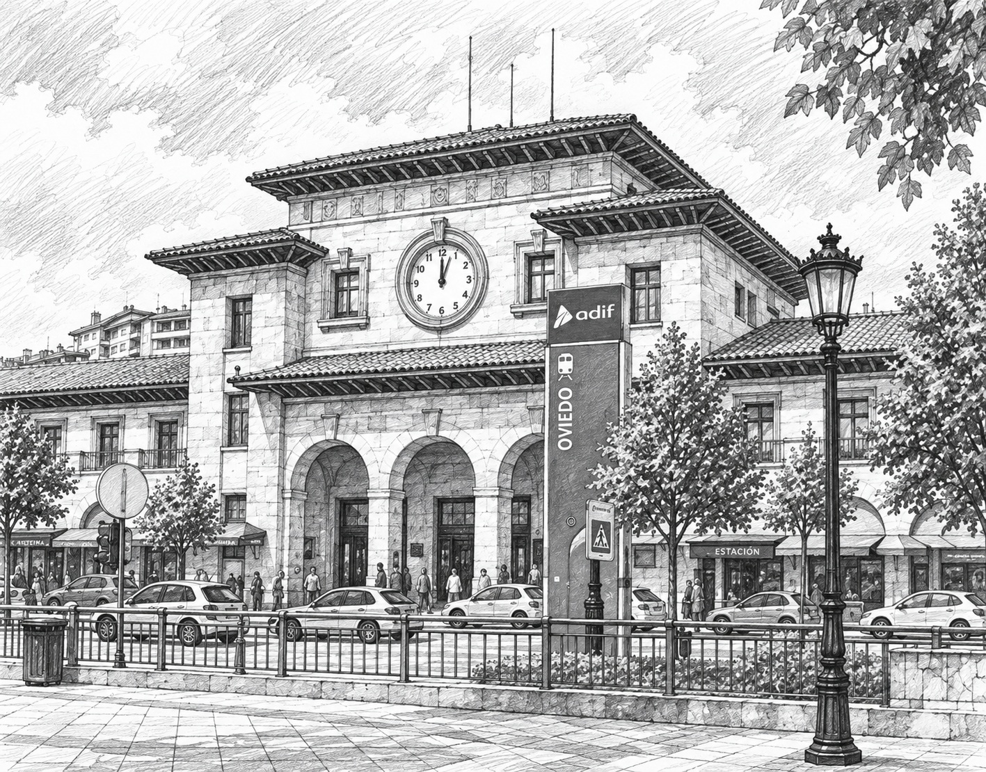 Gare du Nord d'Oviedo au bout de la Calle Uría