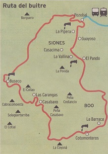 Mapa detallado de la Ruta del Buitre en el concejo de Oviedo