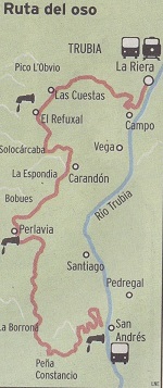 Mapa detallado de la Ruta del Oso en Trubia